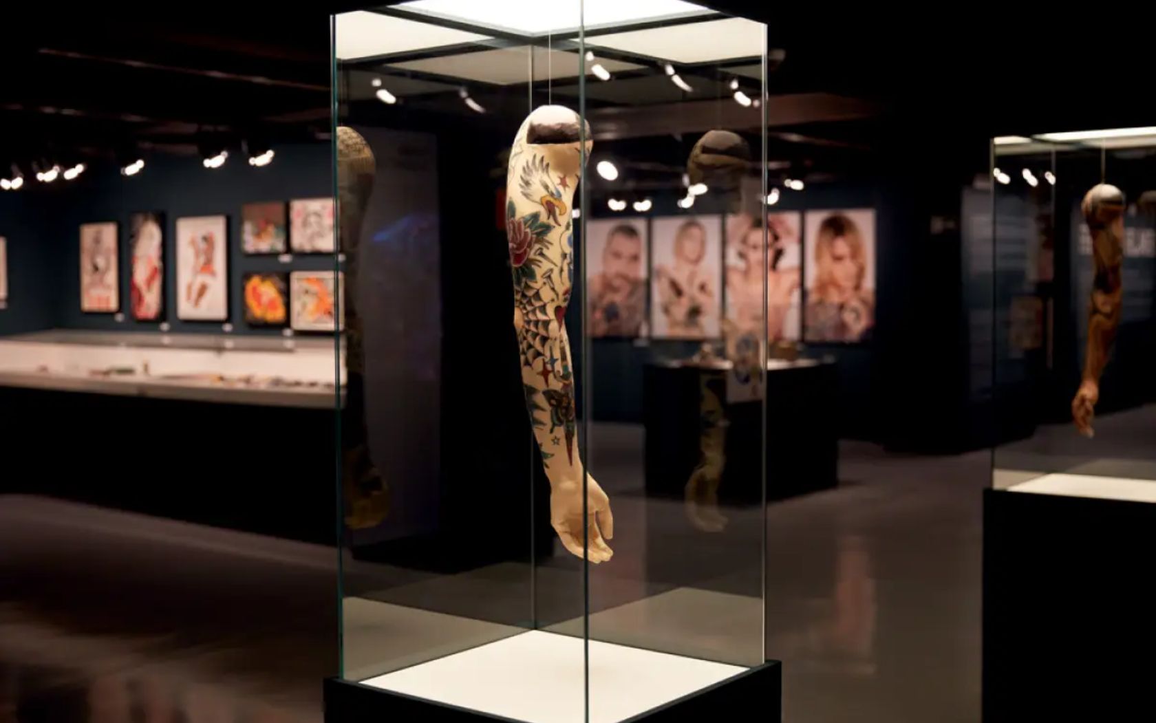 imagem de mostruário de braço tatuado na Exposição Arte da Alma